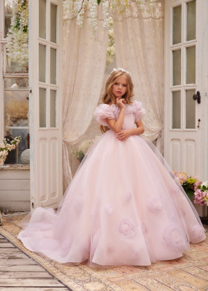 Blush Tulle Organza Roses Stunning Flower Girl Dress